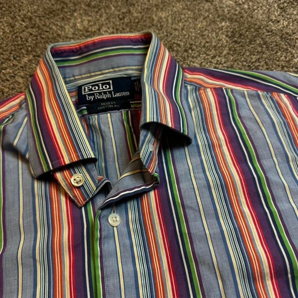 Vintage polo Ralph Lauren multicolor striped preppy button shirt size 16 34/35‎